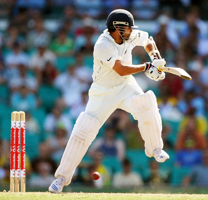 Sachin Tendulkar turns the ball on the leg side during day three of the second Test match between Australia and India at the Sydney Cricket Ground on January 4, 2008.