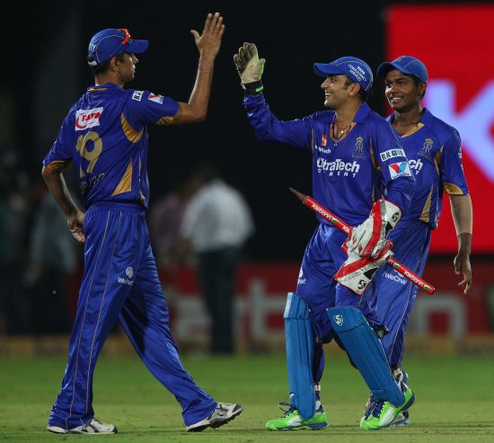Rajasthan Royals players celebrate after winning the match