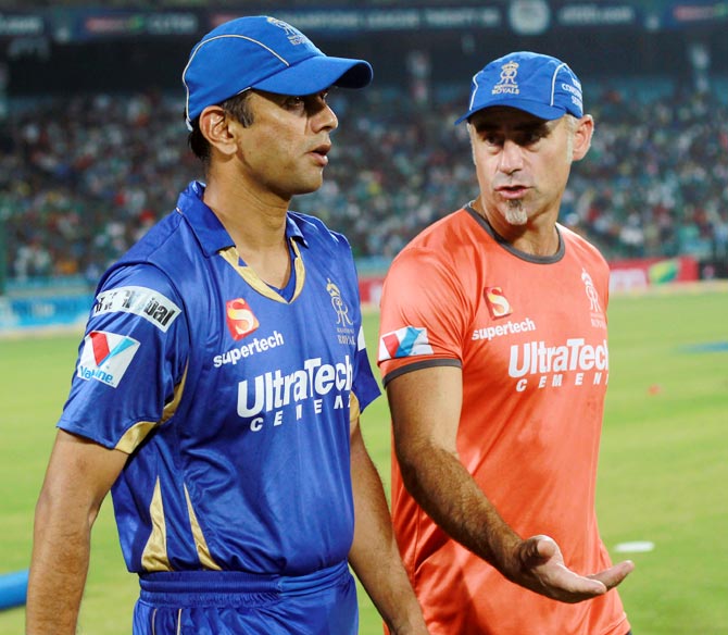 Rahul Dravid (left) with Rajasthan Royals head coach Paddy Upton