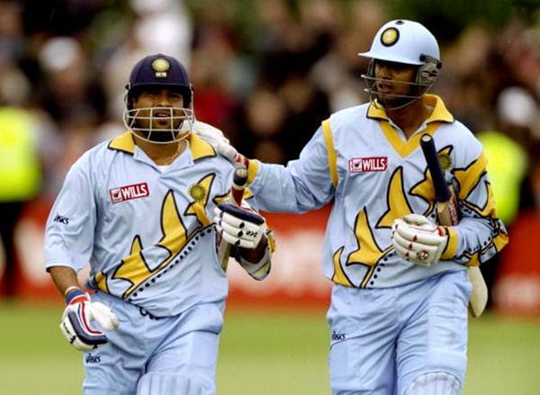 Sachin Tendulkar and Rahul Dravid during the Cricket World Cup Group A match against Kenya, in Bristol, England, on May 23, 1999