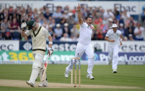 Tim Bresnan celebrates a wicket