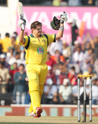 Shane Watson raises bat on scoring century