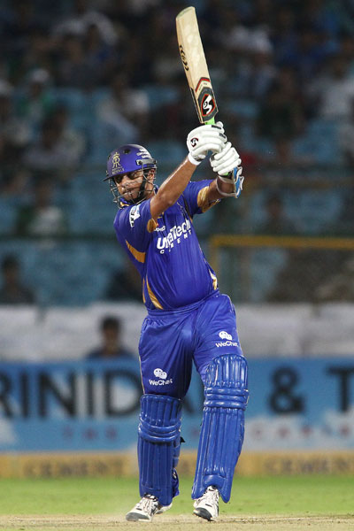 Rajasthan Royals captain Rahul Dravid drives a delivery through the covers