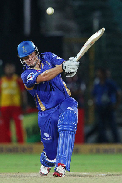Shane Watson of Rajasthan Royals launches a six