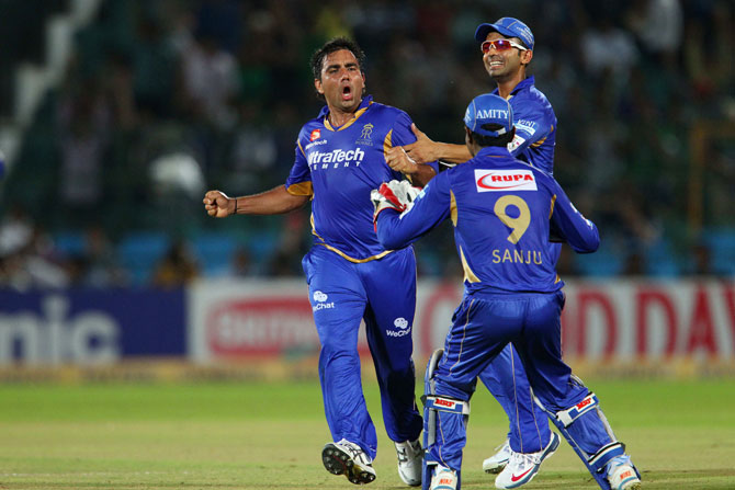 Vikramjeet Malik of Rajasthan Royals celebrates a wicket