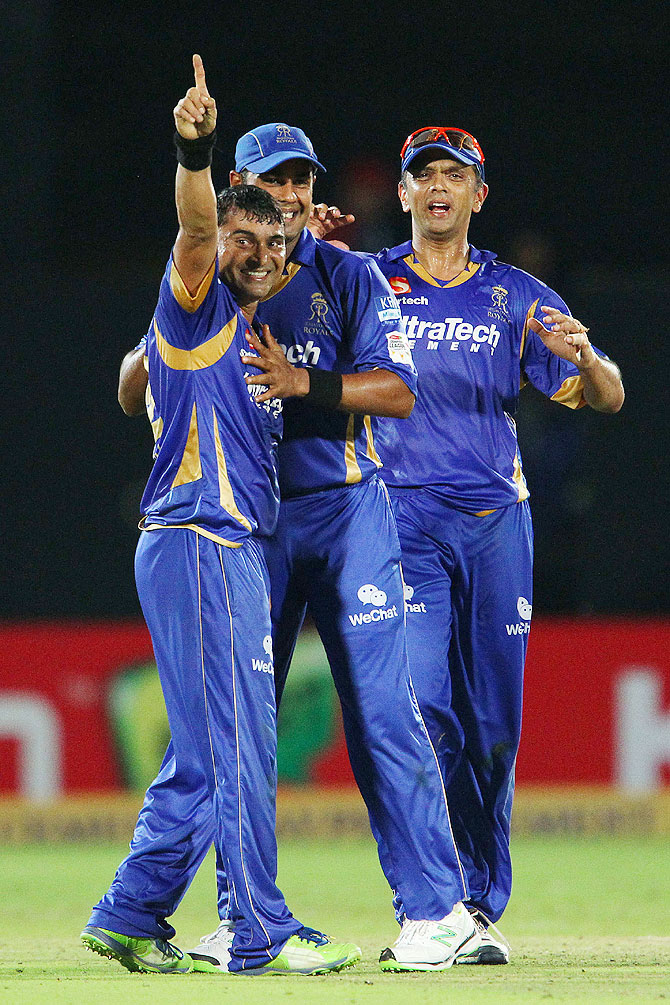 Pravin Tambe celebrates after capturing a wicket