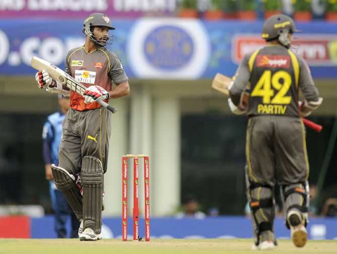 Shikhar Dhawan captain of Sunrisers Hyderabad looks on after playing a shot