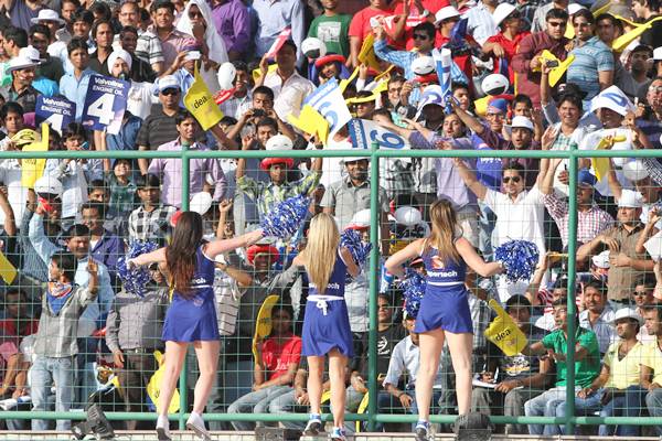 Cheerleaders dance during an IPL match