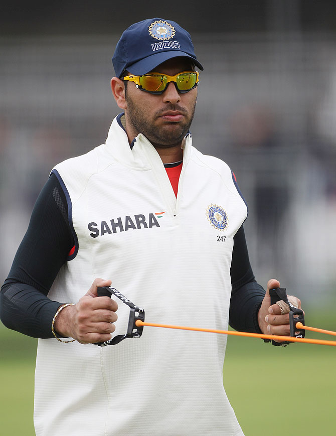 Yuvraj Singh looks on during the India nets session at Lord's Cricket Ground