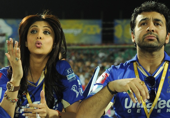Shilpa Shetty with husband Raj Kundra, the co-owners of Rajasthan Royals