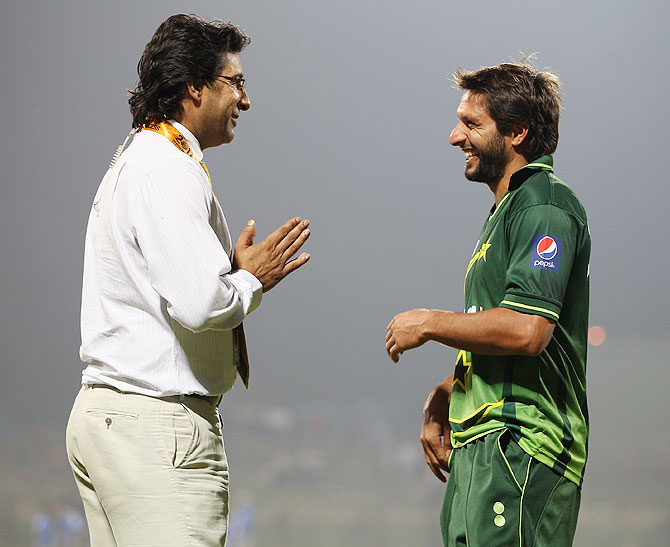 Wasim Akram with Shahid Afridi