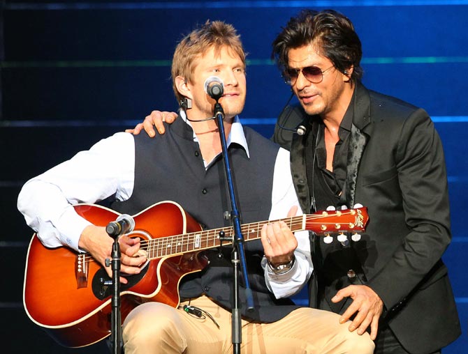 Shane Watson (left) with Shah Rukh Khan