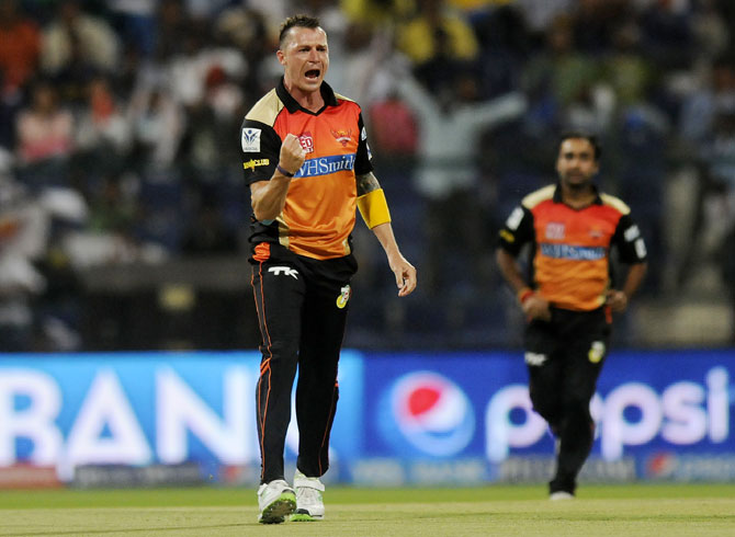 Dale Steyn of Sunrisers Hyderabad celebrates taking a wicket