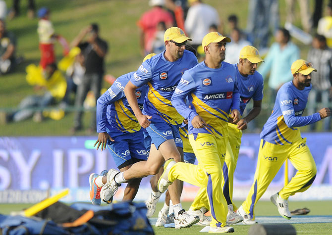 Chennai Super Kings players practice ahead of the match