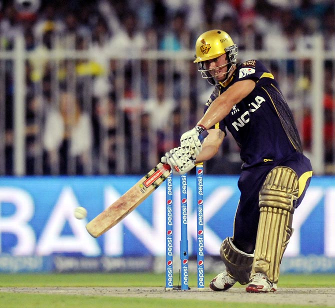 Chris Lynn hits out during his first outing in the IPL