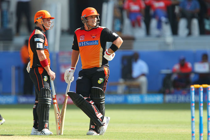David Warner and Aaron Finch during the course of their partnership