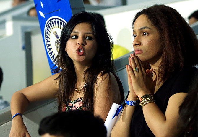 Sakshi Dhoni and Masaba Gupta watch the match between Chennai Super Kings and Sunrisers Hyderbad on Sunday