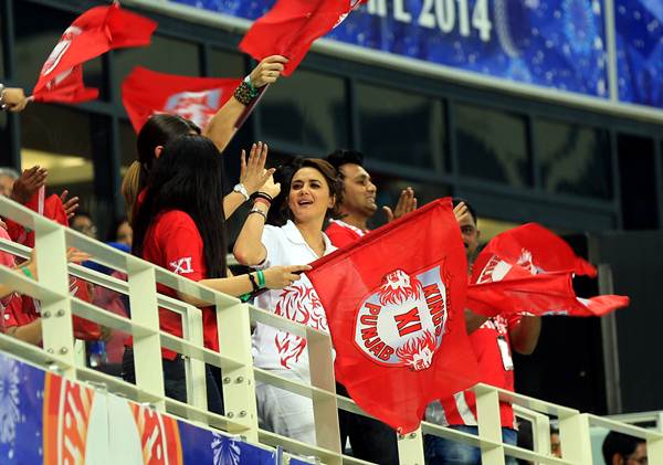 Priety Zinta celebrates with her friends in the stands