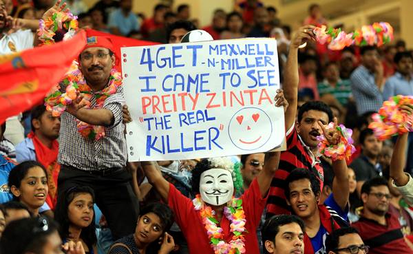 Fans sum up the excitement in the stands during Monday's IPL match between Kings XI and Royal Challengers Bangalore