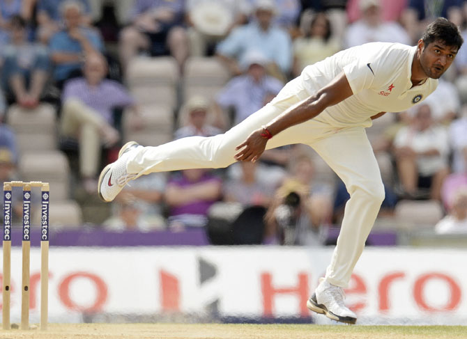 India's Pankaj Singh bowls during the third Test match against England at the Rose Bowl