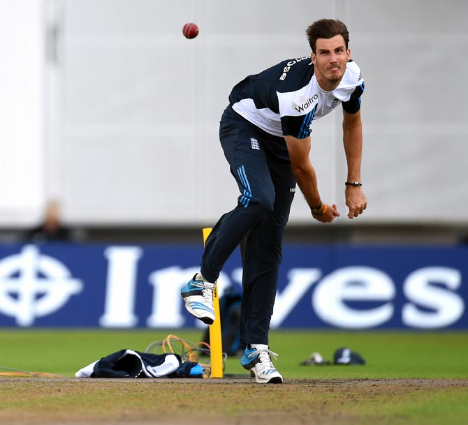 Pace bowler Steven Finn in action during England nets