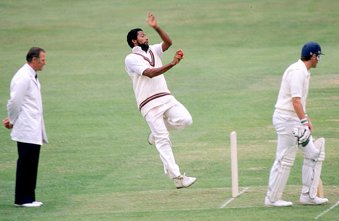 Andy Roberts of the West Indies in action