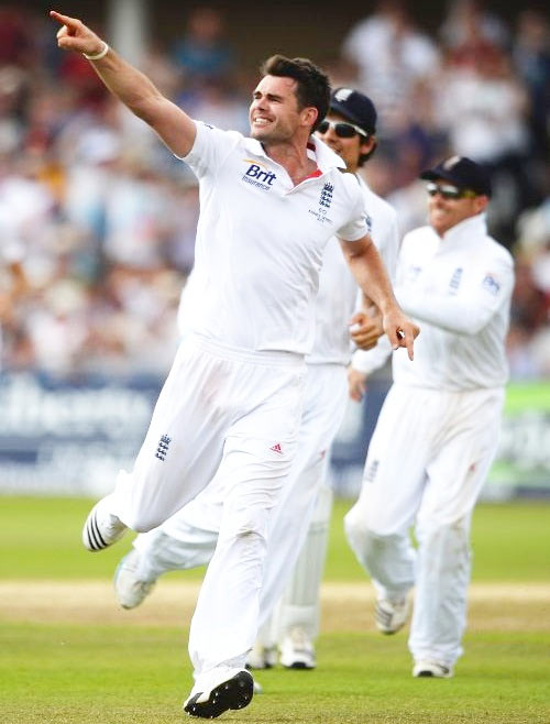 James Anderson celebrates after picking a wicket