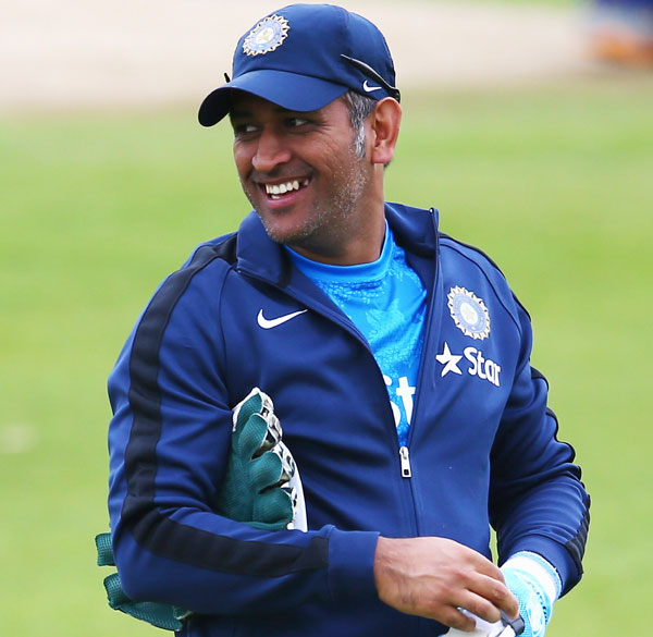 MS Dhoni of India looks on during a nets session