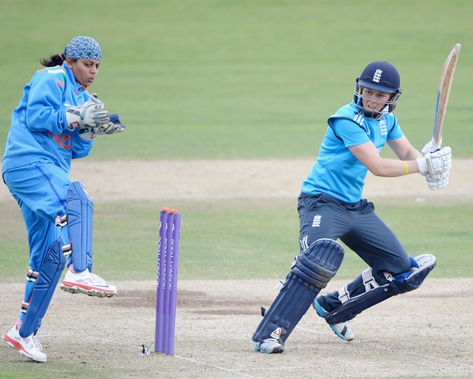 Heather Knight of England bats during the 1st Royal London ODI between England and India at North Marine Road