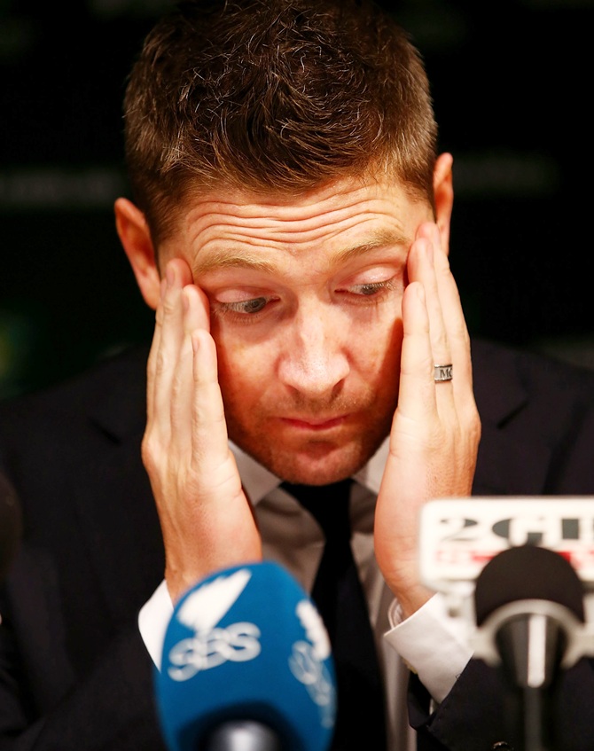 Australian captain Michael Clarke appears to be tired as he speaks to the media