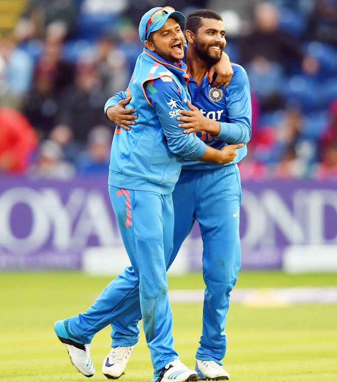  India's Ravindra Jadeja, right, and Suresh Raina