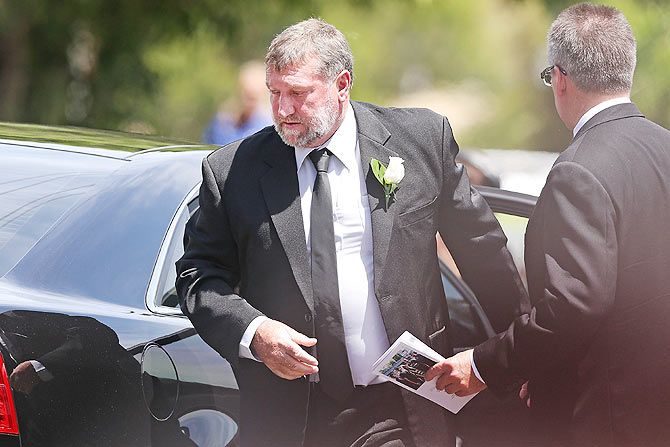 Gregory Hughes, father of Phillip Hughes, arrives during the Funeral Service for Phillip Hughes