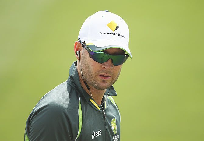 Michael Clarke of Australia looks on during an Australian nets session at Adelaide Oval on Monday