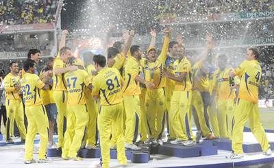  The triumphant Chennai Super Kings team celebrates after winning the fourth edition of the IPL in 2011. Photograph: BCCI