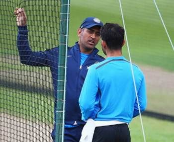 Mahendra Singh Dhoni and Virat Kohli during a nets session