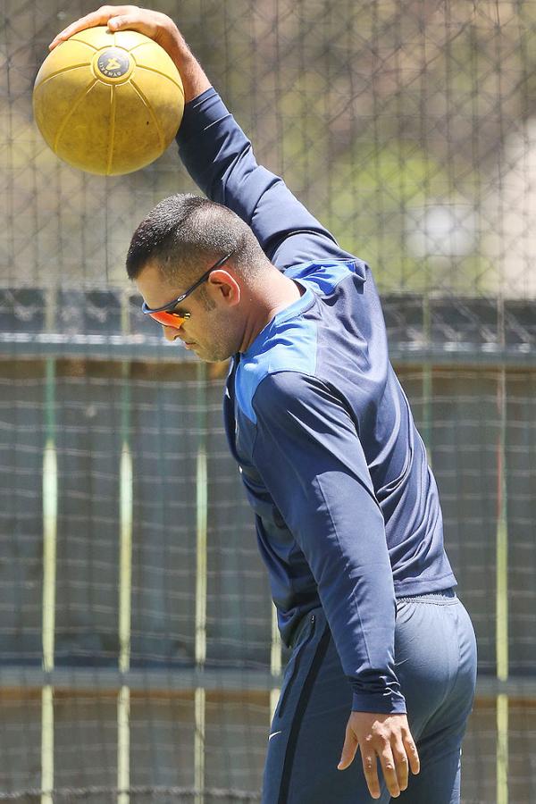 Mahendra Singh Dhoni at a training session