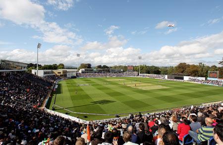 Spectators at the Cardiff cricket stadium in Wales