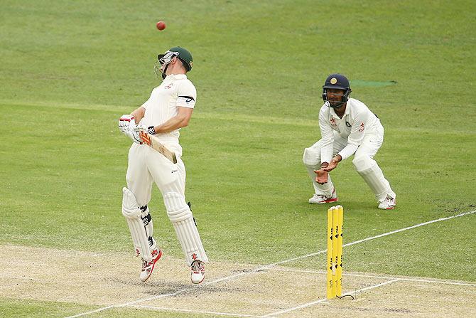 Shaun Marsh of Australia avoids a bouncer