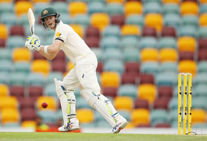 Steve Smith of Australia bats on Day 2 of the second Test match between Australia and India at The Gabba in Brisbane on Thursday