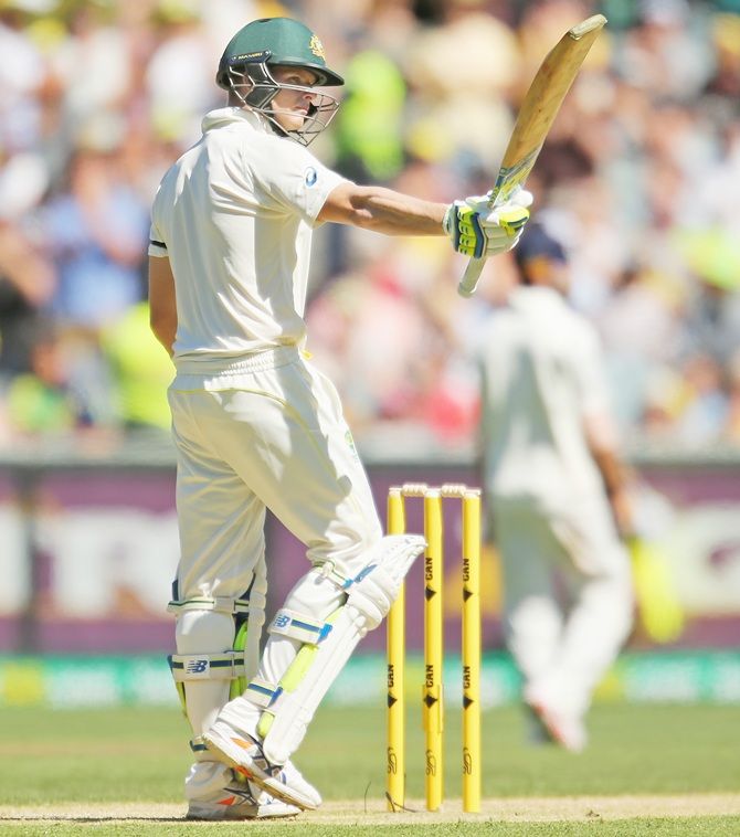 Steven Smith of Australia celebrates as he reaches his half century during Day 1 of the third Test 