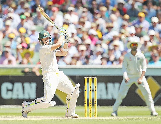 Steven Smith hits a boundary 