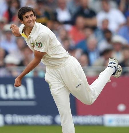 Ashton Agar of Australia bowls