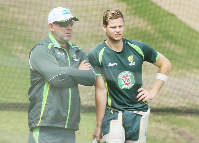 Australia coach Darren Lehmann with captain Steven Smith