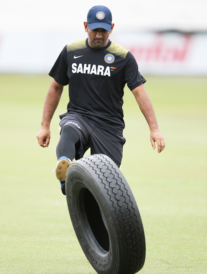 MS Dhoni during the training session