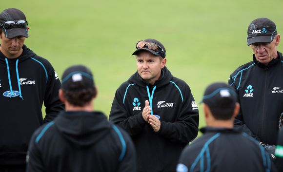 New Zealand coach Mike Hesson with his players