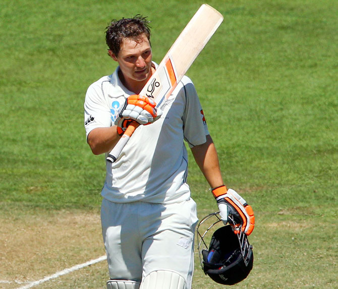 BJ Watling celebrates his century.