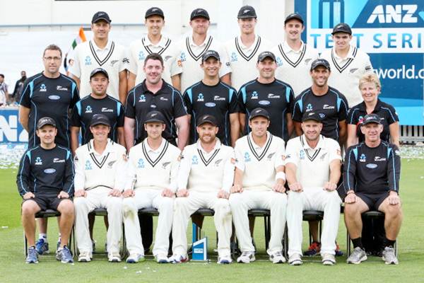New Zealand players and management pose for a team photo