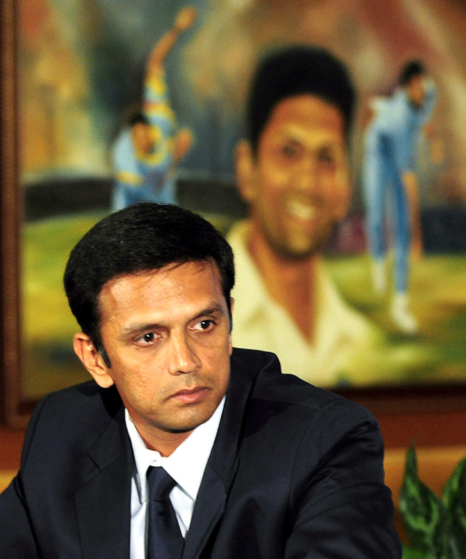 Rahul Dravid speaks to the media as he announces his retirement