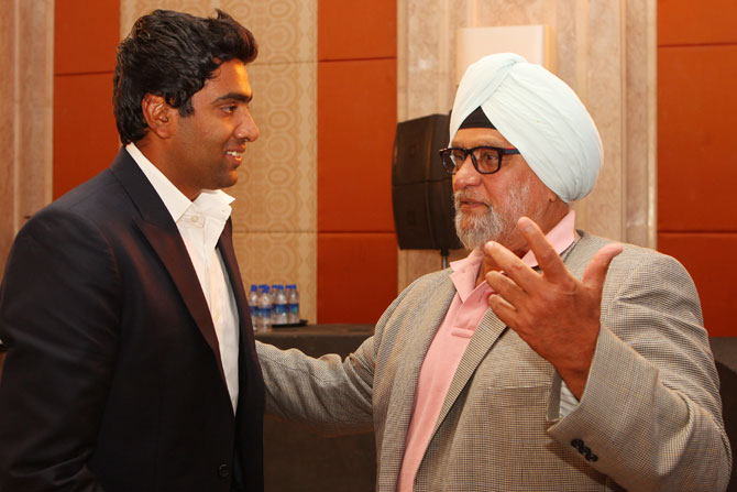 R Ashwin with Bishen Singh Bedi, the greatest left-arm spinner of all-time.
