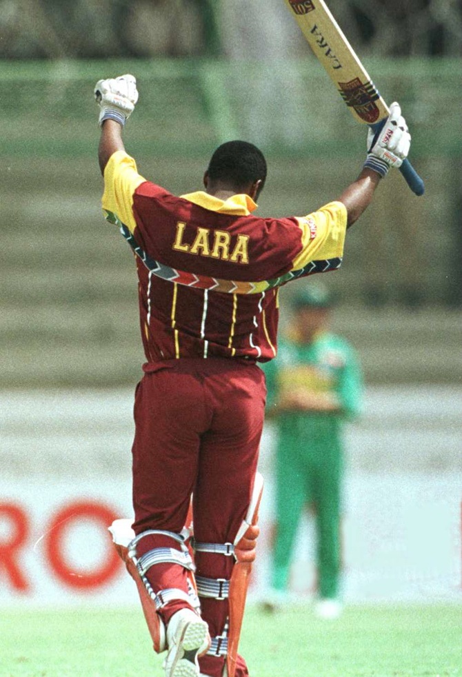 Brian Lara of the West Indies celebrates